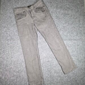 Vintage Cos Jeans Gray Straight Leg Tattoo Filigree Embroidered 12 McBling Y2K